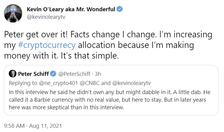 Kevin O'Leary Buys More Crypto, Gets Paid in Crypto, Partners With FTX Exchange
