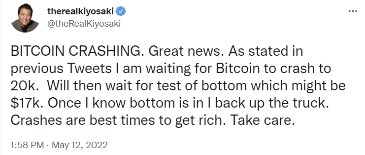 Rich Dad Poor Dad's Robert Kiyosaki Plans to Buy Bitcoin When the 'Bottom Is In' — Says It Might Be $17K